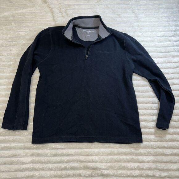 Eddie Bauer Mens Black Quarter Zip Long Sleeve Sweater Size Medium - Picture 1 of 8